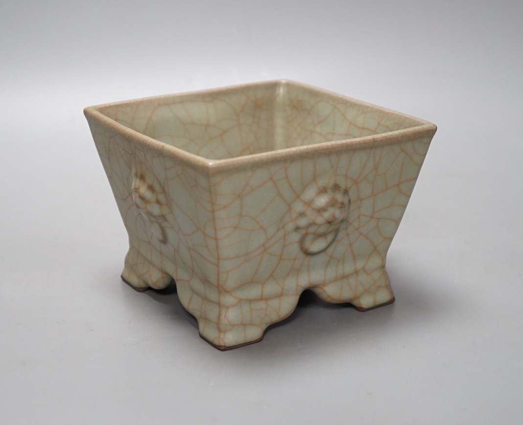 A Chinese crackle glaze square flower pot - 10cm tall